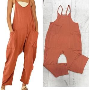 Causal V-Neck Sleeveless Harem Overall Jumpsuit (Coral)
